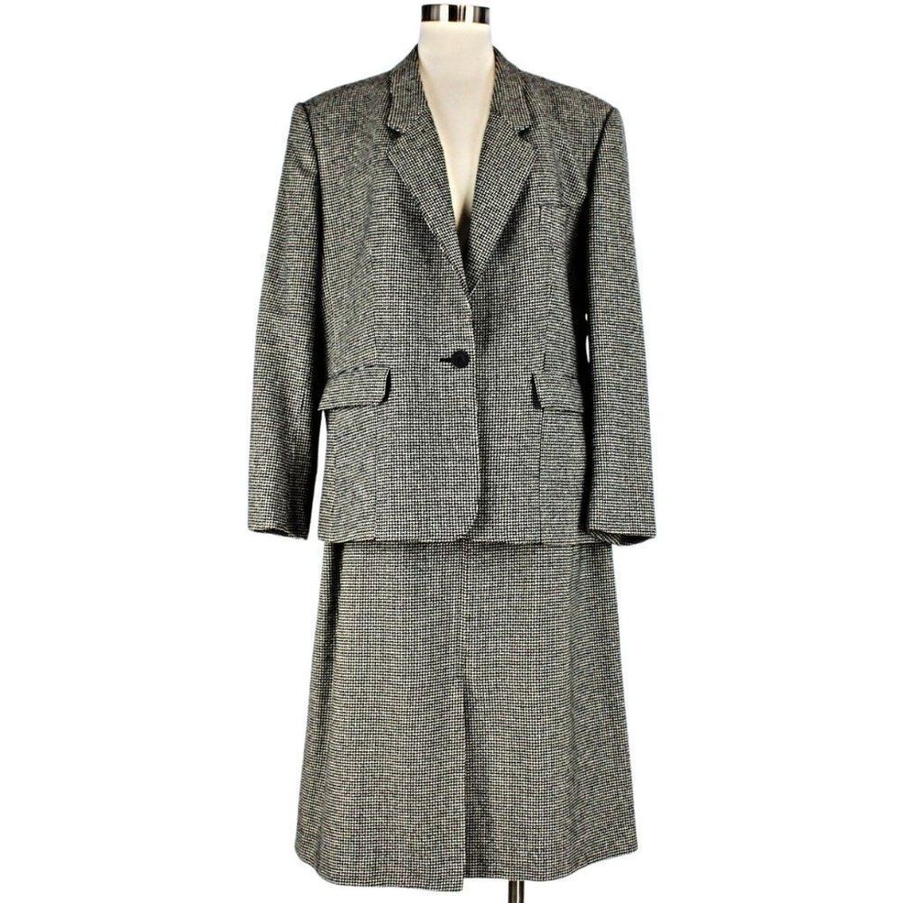 Evan Picone Suit 2-Piece Vintage Wool Blend Black & White Check Women’s Size 16